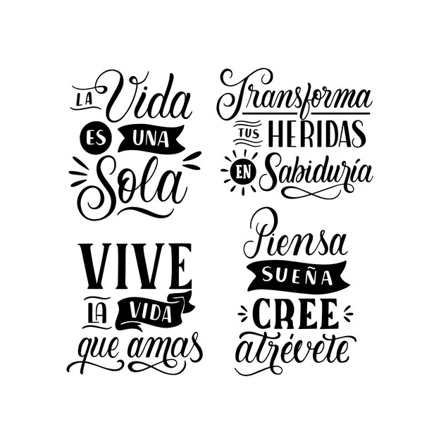 Lettering motivational quotes in spanish stickers collection