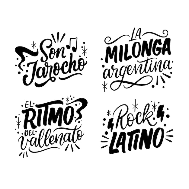 Free vector lettering music stickers collection