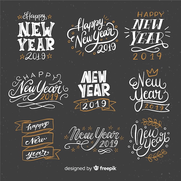 Free vector lettering new year 2019 collection