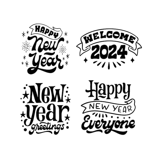 Free vector lettering new year 2024 stickers collection