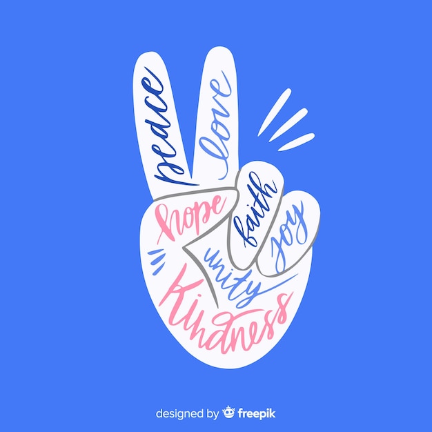 Free vector lettering peace sign hand