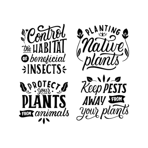 Free vector lettering plant care and gardening stickers collection