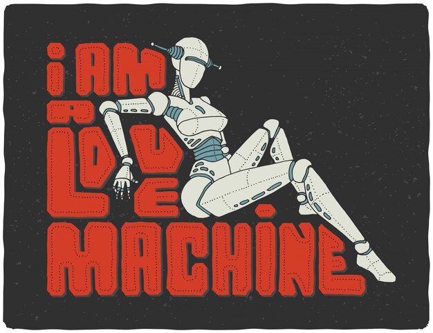 Lettering poster with cyber female robot