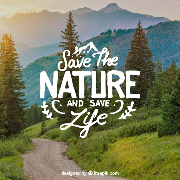 Lettering and quote design on beautiful nature background