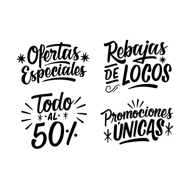 Lettering sales stickers collection in spanish