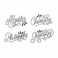 Free vector lettering school subjects stickers collection