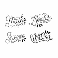 Free vector lettering school subjects stickers collection