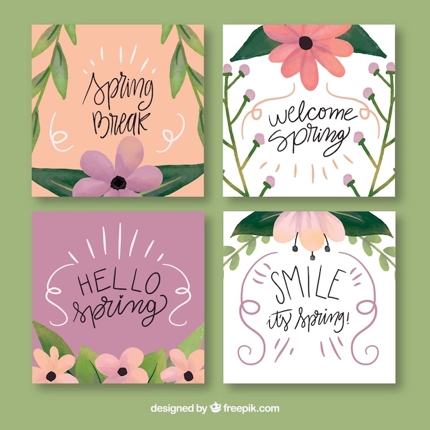Free vector lettering spring card collection