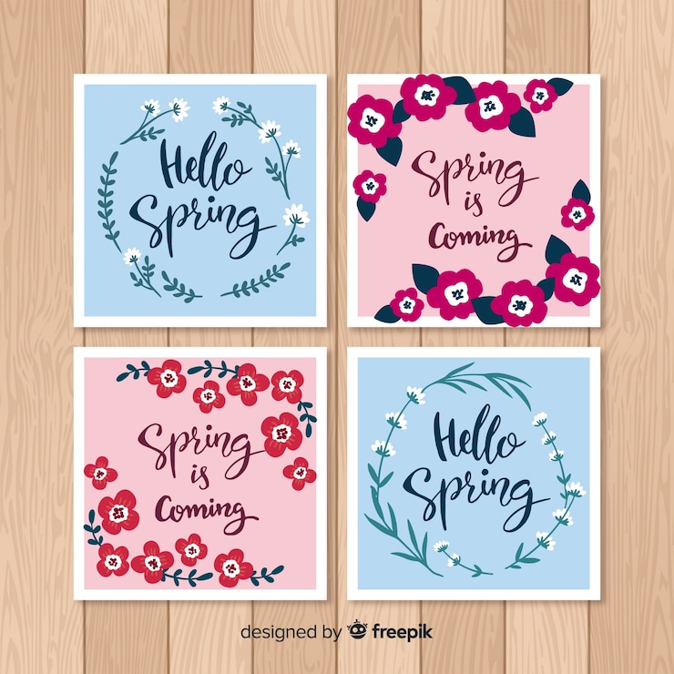 Free Vector lettering spring card collection