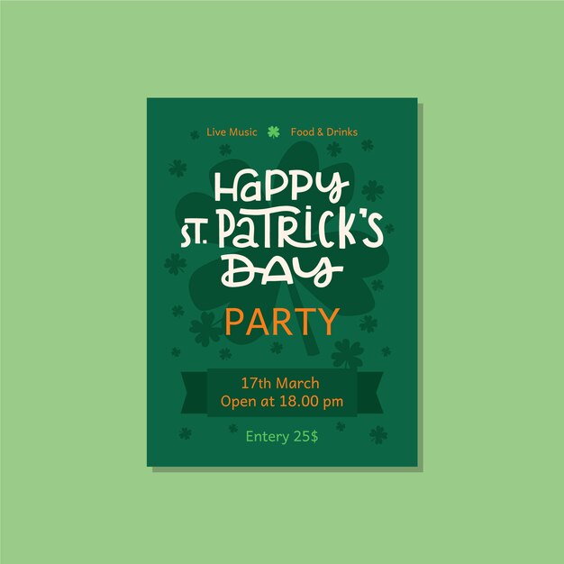 Lettering st. concept patricks day flyer template
