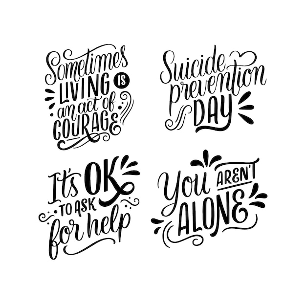 Lettering suicide prevention stickers collection