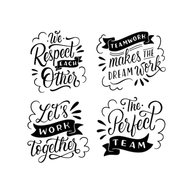 Free vector lettering team spirit stickers collection