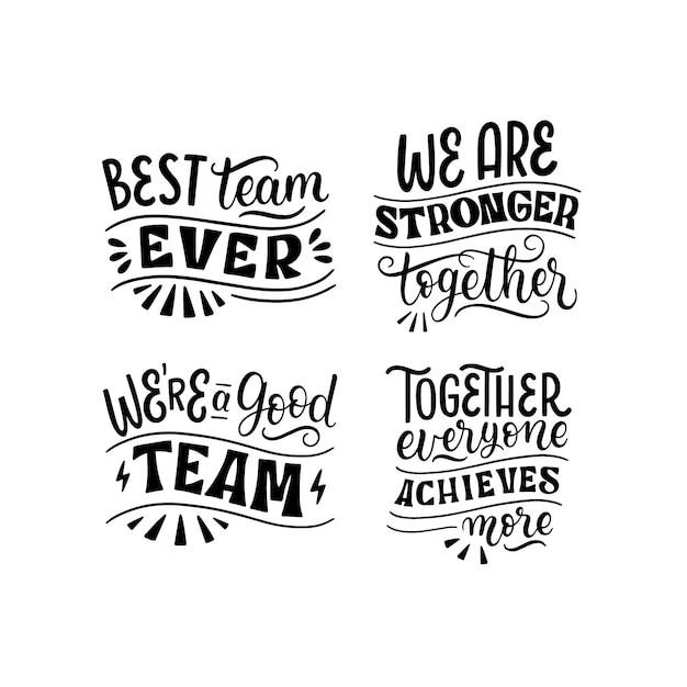 Free vector lettering team spirit stickers collection