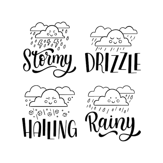 Free vector lettering weather stickers collection