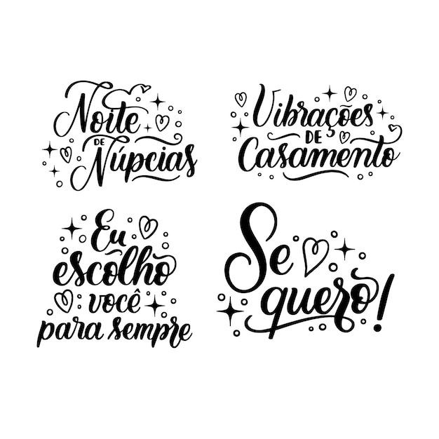 Vettore gratuito lettering matrimonio nella collezione di adesivi portoghesi
