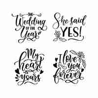 Free vector lettering wedding stickers collection