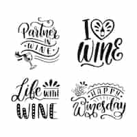 Free vector lettering wine stickers collection