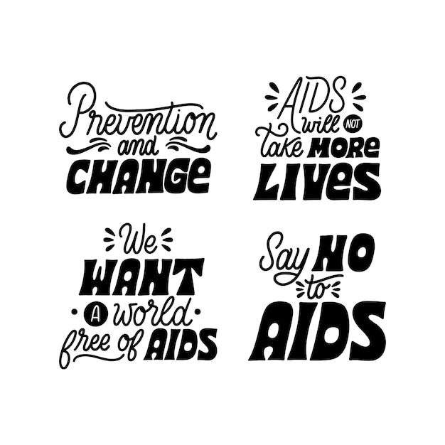 Free vector lettering world aids day stickers collection