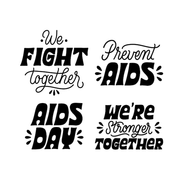 Free vector lettering world aids day stickers collection