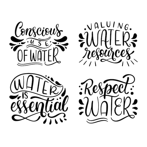 Lettering world water day stickers collection