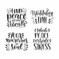 Free vector lettering yoga and mindfulness stickers collection