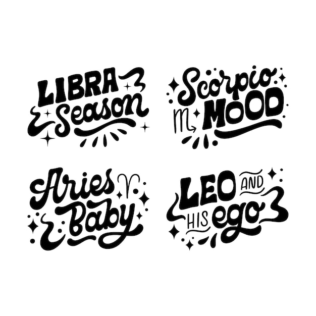 Free vector lettering zodiac phrases stickers collection