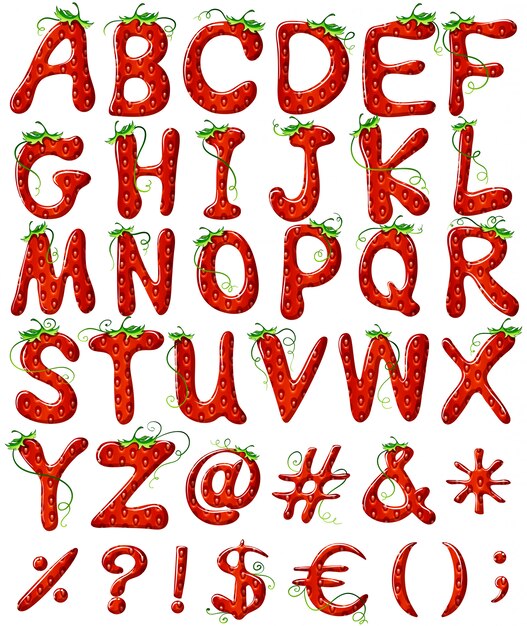 Letters of the alphabet with strawberry design