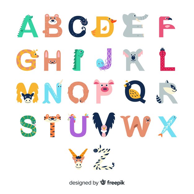 Letters from a to z with cute animal shapes