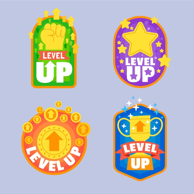 Free vector level up label collection