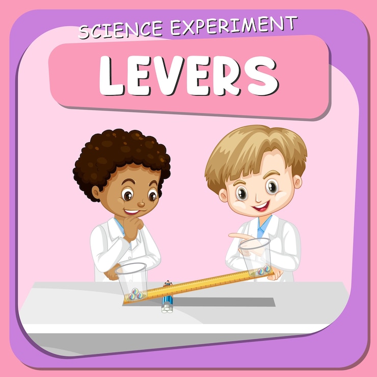Free Vector levers science experiment with scientist kids