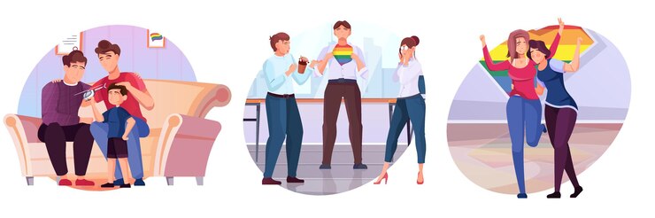 Free Vector lgbt illustrations set with group of young people with lgbt symbols