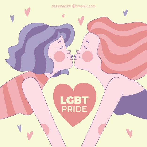 無料ベクター カップルのキスをしているlgbtプライドの背景