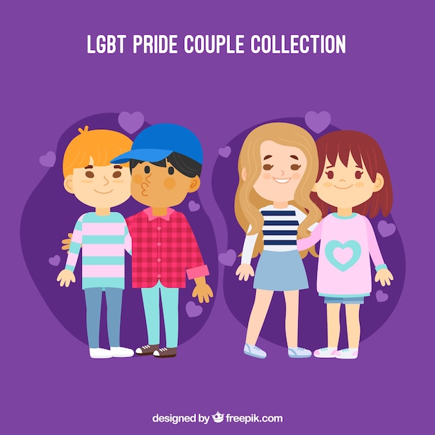 Free vector lgbt pride couples collection in hand drawn style