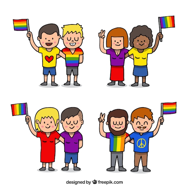 Free vector lgbt pride couples collection in hand drawn style