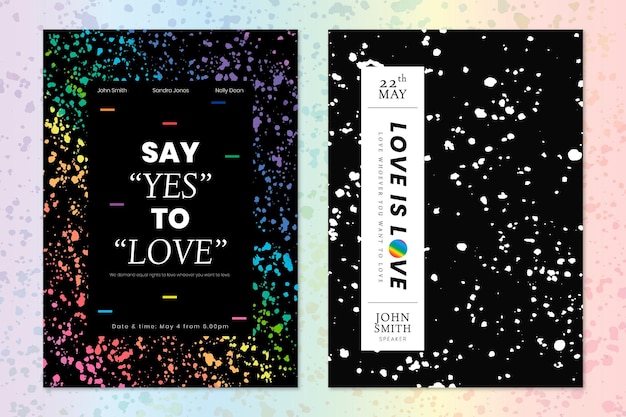 Lgbtq pride month template vector set with wax melted crayon art