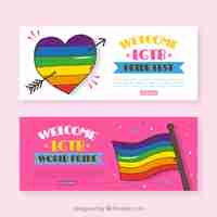 Vettore gratuito banner lgtb con colori arcobaleno