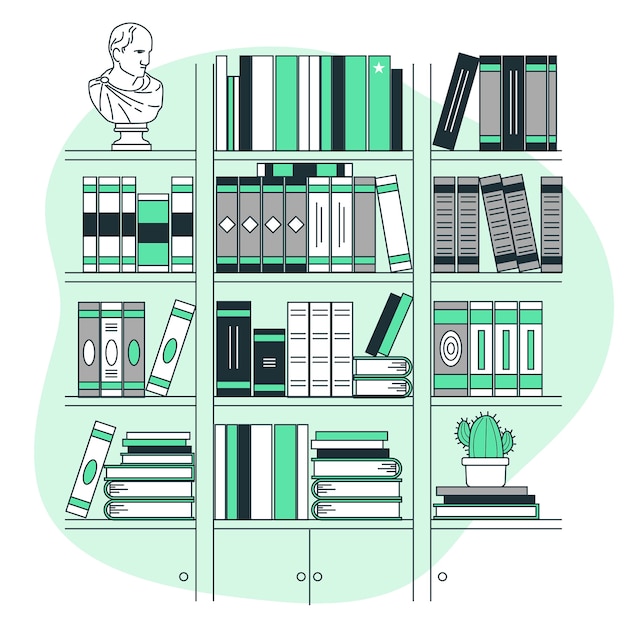 無料ベクター 図書館の本棚の概念図