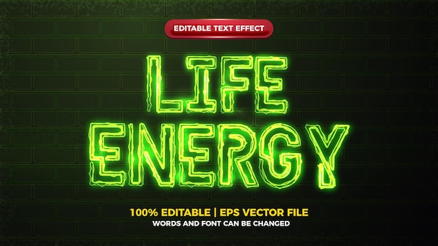 Life energy green electric glow bold editable text effect