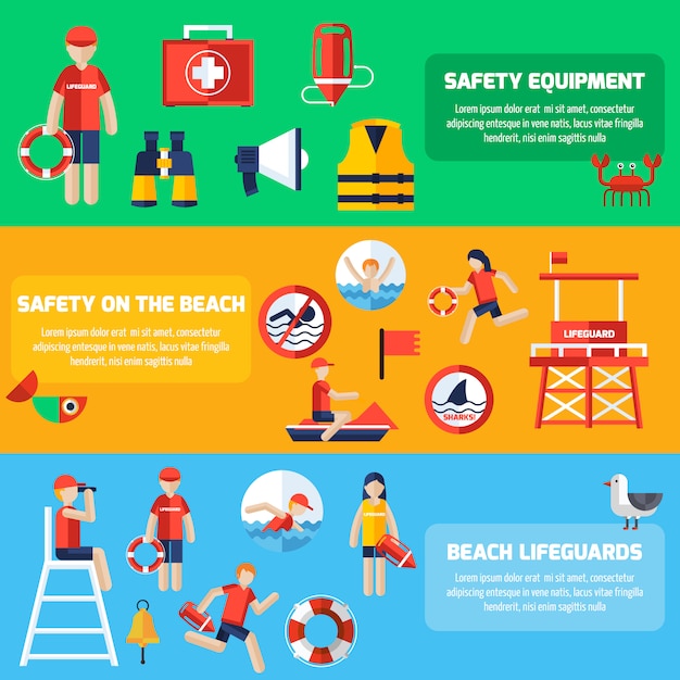 Free vector life guard flat banners set