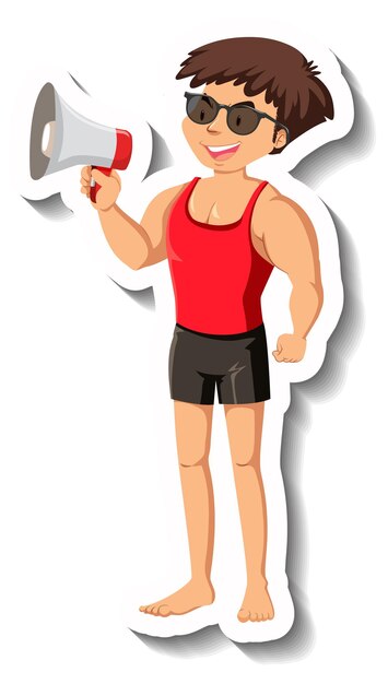 Life guard holding megaphone cartoon sticker