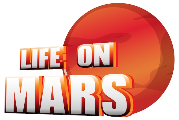 Design del logo della parola life on mars con il pianeta marte
