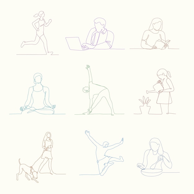 Free Vector lifestyle line art, diverse people illustration collection vector