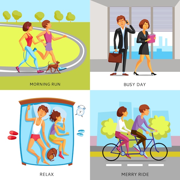 Free vector lifestyle people 2x2 compositions