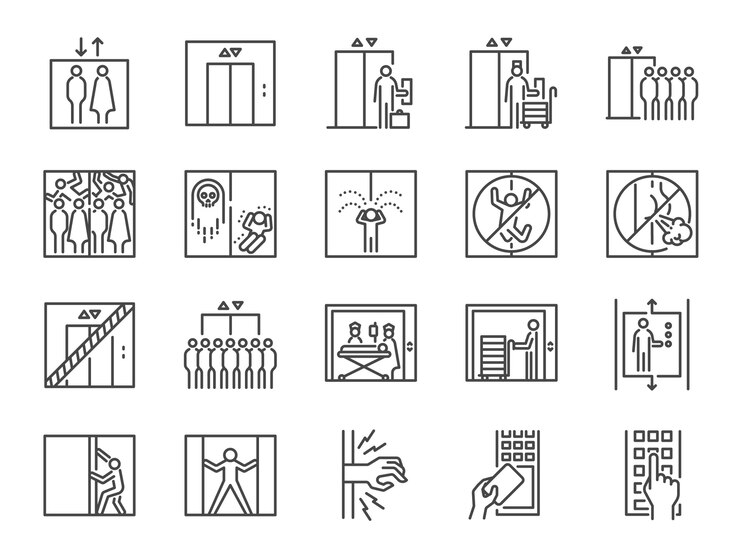  Lift line icon set. Premium Vector