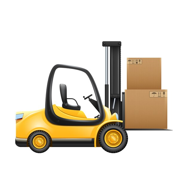Lift truck with box isolated on white background