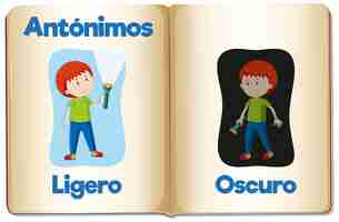 Free vector ligero and oscuro a cartoon illustration of spanish antonyms means light and dark