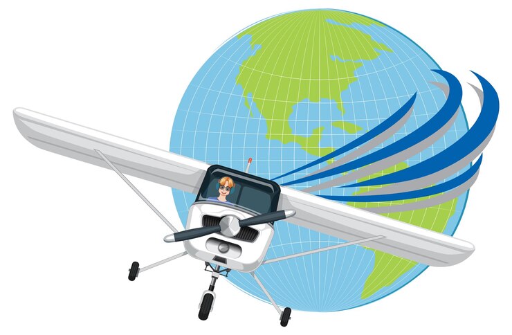 Free Vector light aircraft with world icon vector
