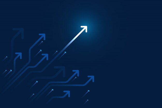 コピースペースコピーイラスト ビジネスの成長の概念と暗い青色の背景に回路を光の矢印 プレミアムベクター