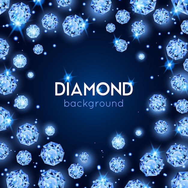 Free vector light blue color gem diamond background with placer of diamonds in a circle