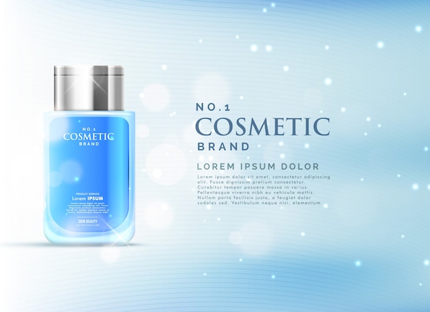 美しい​青い​ボケ​の​背景​を​持つ​化粧品​の​広告​表示​の​コンセプト​テンプレート